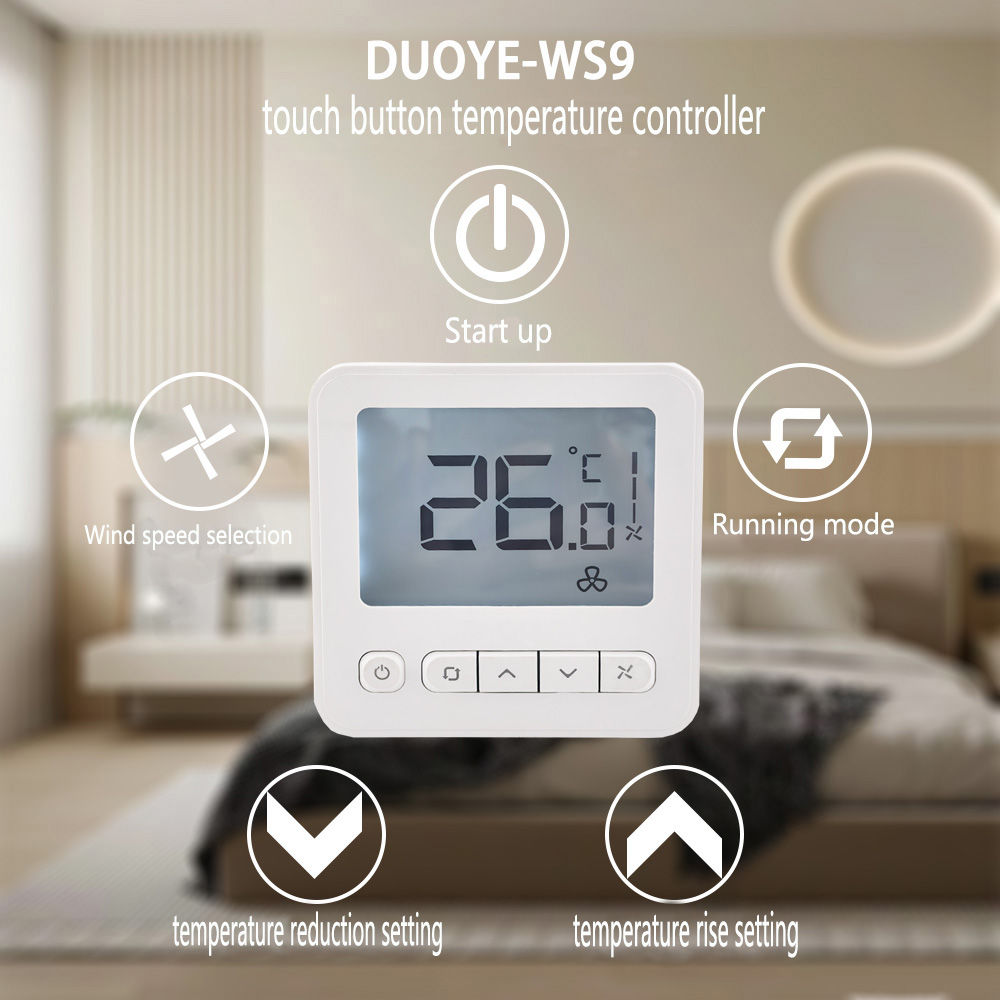 Honeywell Digital Thermostat WS8 Extra-large LCD White Back-light Display | 2 Pipe Heat/Cool With Manual or Automatic 3-Speed Fan Control | Suitable for Chiller/Compressor HVAC Sytem 230V AC