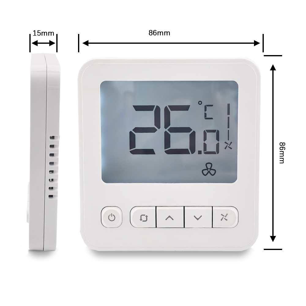 Honeywell Digital Thermostat WS8 Extra-large LCD White Back-light Display | 2 Pipe Heat/Cool With Manual or Automatic 3-Speed Fan Control | Suitable for Chiller/Compressor HVAC Sytem 230V AC