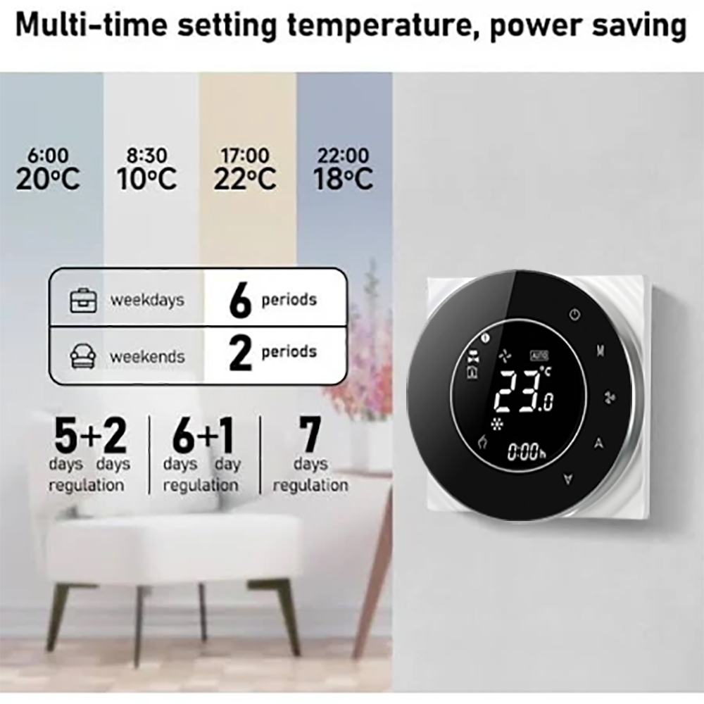 Smart Thermostat Round Shape - Smart Wi-Fi Thermostat - Touch Screen Temperature Controller - 24V - Works with Alexa & Google