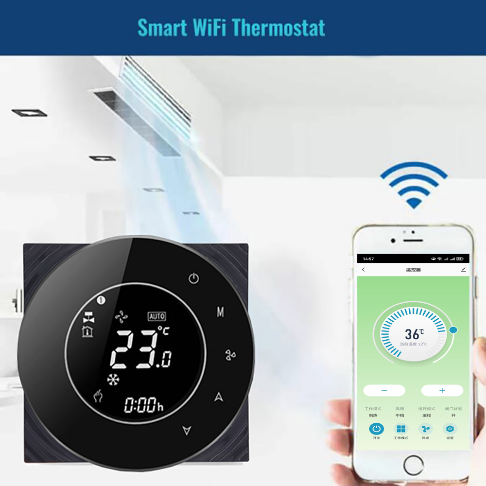 Wifi Smart Luxury Design Lcd Display Thermostat for 2 Pipe Central Air Conditioner 3 Speed Fan