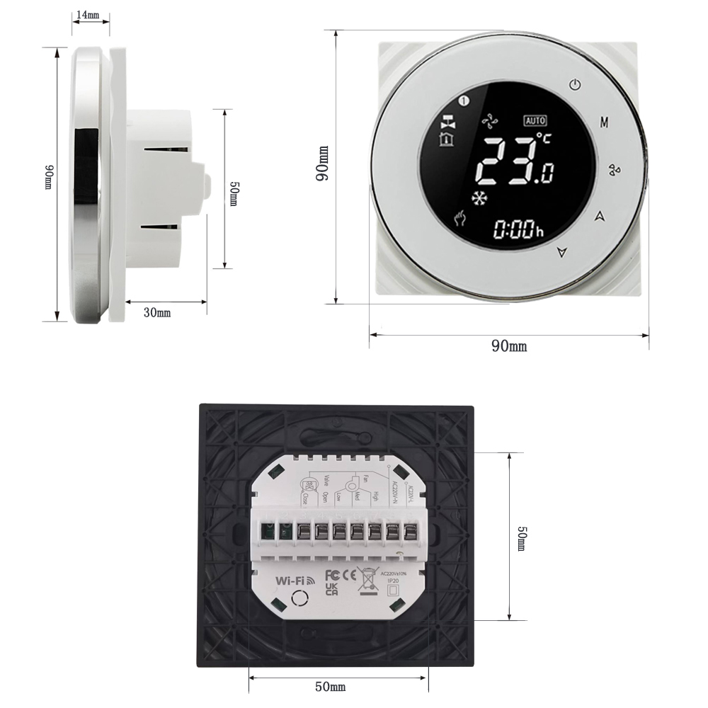 WiFi Smart Touch Thermostat Temperature Controller For 2 Pipe Central Air Conditioner 3 Speed Fan Coil Unit Control