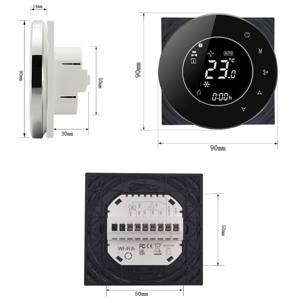 Wifi Smart Luxury Design Lcd Display Thermostat for 2 Pipe Central Air Conditioner 3 Speed Fan