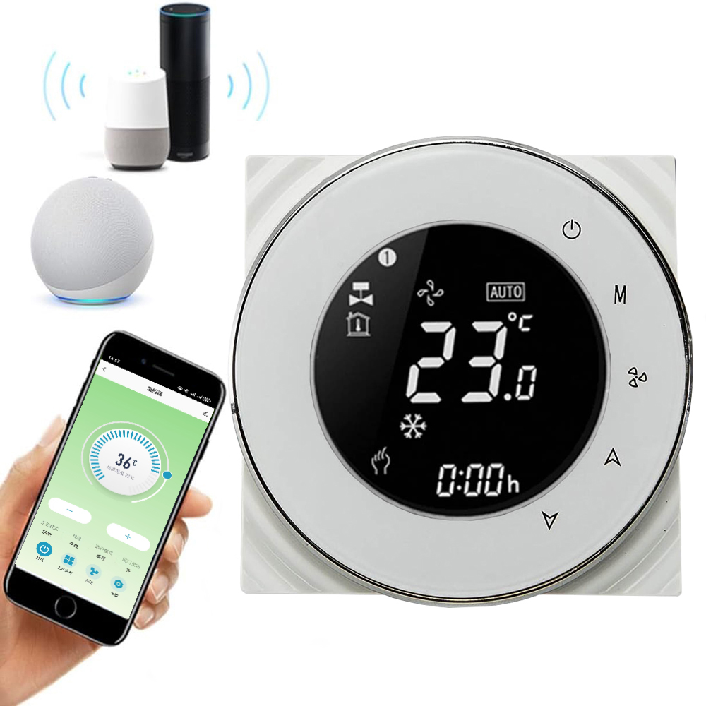 WiFi Smart Touch Thermostat Temperature Controller For 2 Pipe Central Air Conditioner 3 Speed Fan Coil Unit Control