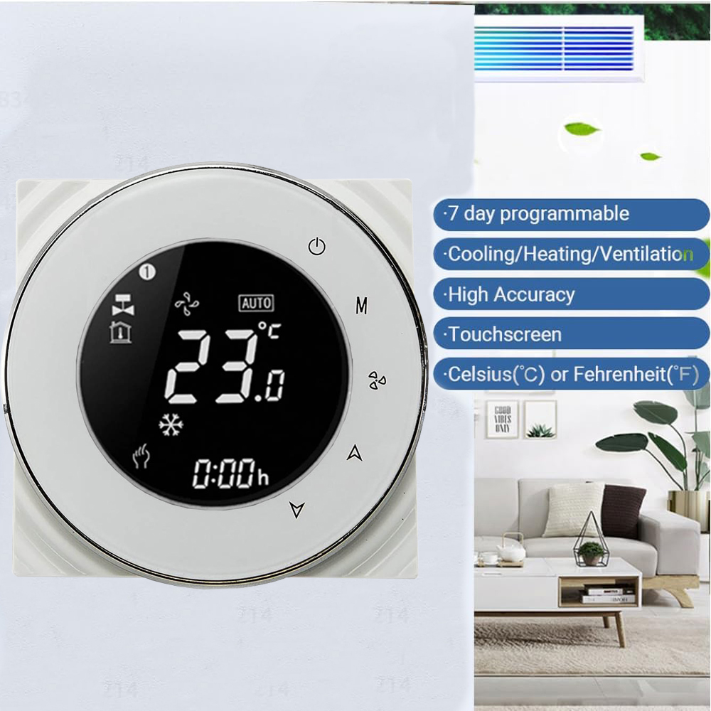 WiFi Smart Touch Thermostat Temperature Controller For 2 Pipe Central Air Conditioner 3 Speed Fan Coil Unit Control