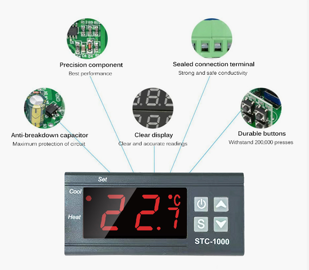 STC-1000 Digital Temperature Controller Heating Cooling Centigrade Thermostat with Sensor 