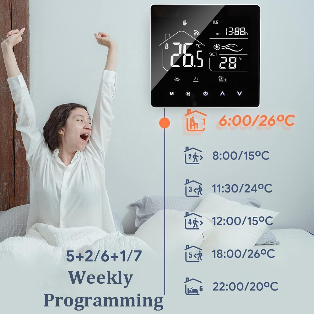 WiFi Smart Touch Thermostat Temperature Controller For  Central Air Conditioner 3 Speed Fan Coil Unit Control