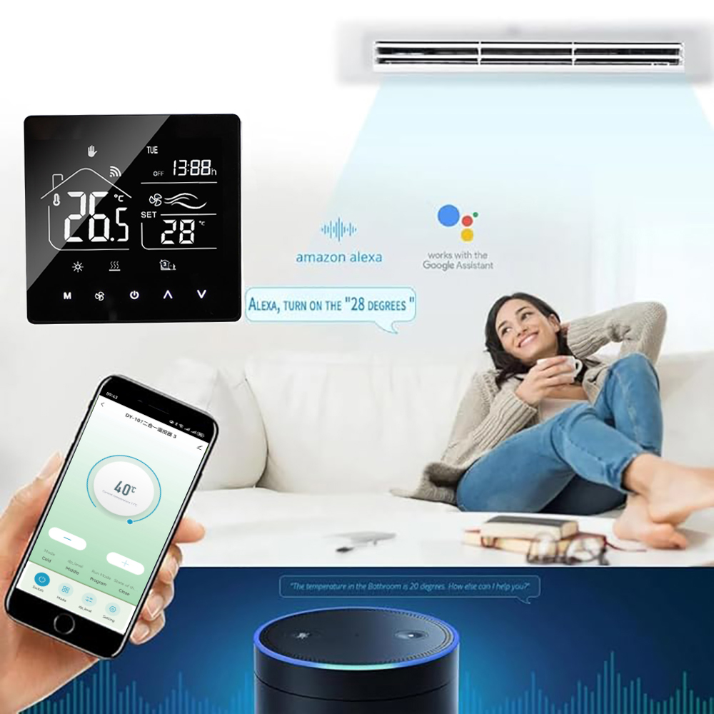 WiFi Smart Touch Thermostat Temperature Controller For  Central Air Conditioner 3 Speed Fan Coil Unit Control
