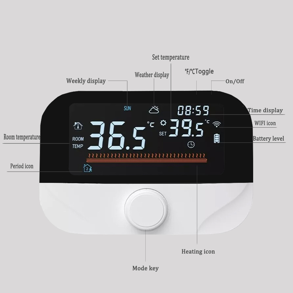 Floor Heating Thermostat, Heating Room Thermostat, App Control Hanging Stove for Electric Heating Belt, 