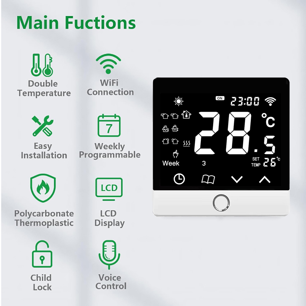 Smart Thermostat Digital Temperature Controller LCD DisplayTouch Screen Week Programmable Electric Floor Heating Thermostat for Home School Office Hotel 
