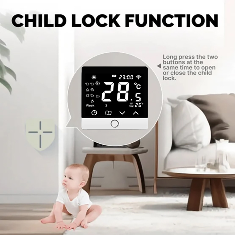 Smart Thermostat Digital Temperature Controller LCD DisplayTouch Screen Week Programmable Electric Floor Heating Thermostat for Home School Office Hotel 