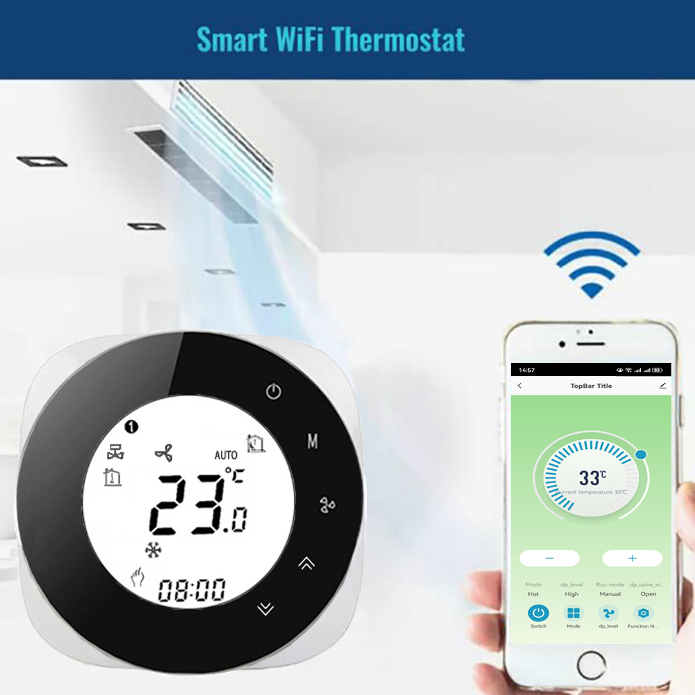  Tuya Wifi Smart Luxury Design Lcd Display Thermostat for 2 Pipe Central Air Conditioner 3 Speed Fan