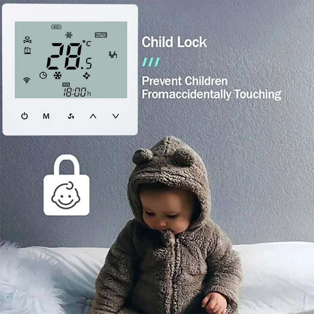 WiFi Smart Touch Thermostat Temperature Controller For 2 Pipe Central Air Conditioner 3 Speed Fan Coil Unit Control