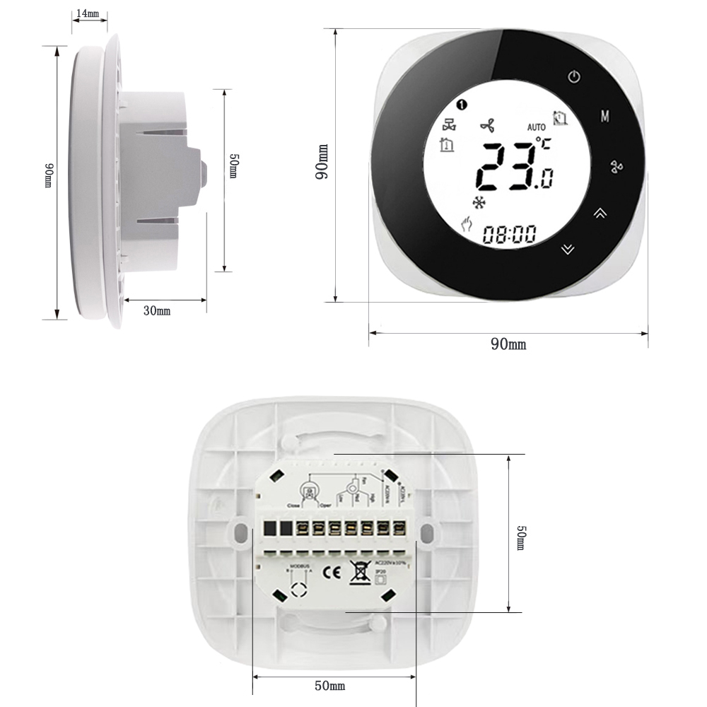  Tuya Wifi Smart Luxury Design Lcd Display Thermostat for 2 Pipe Central Air Conditioner 3 Speed Fan