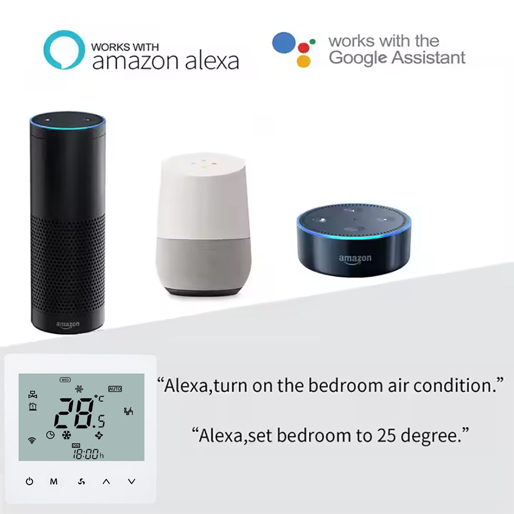 WiFi Smart Touch Thermostat Temperature Controller For 2 Pipe Central Air Conditioner 3 Speed Fan Coil Unit Control