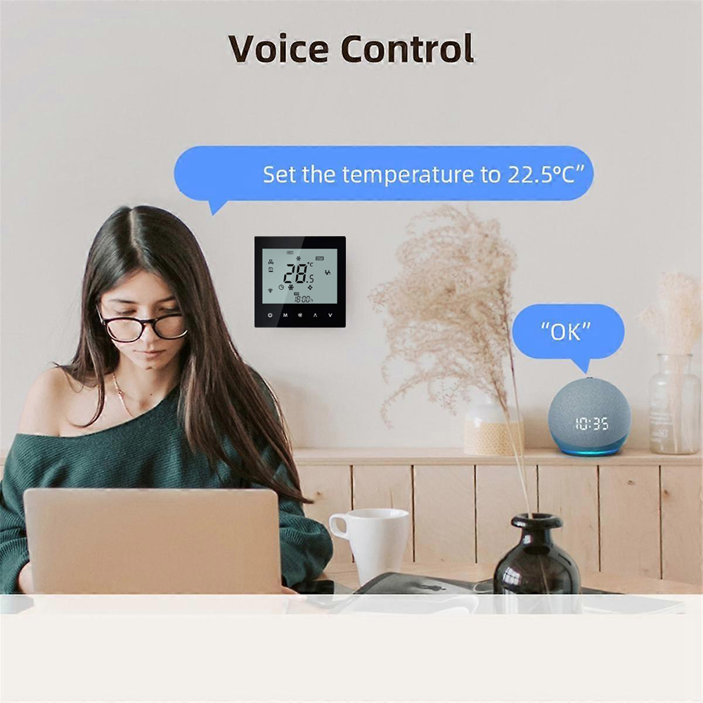 LCD Display Air Conditioning 2-Pipe Programmable Room Thermostat for Fan Coil Unit, Supports Wifi (White)