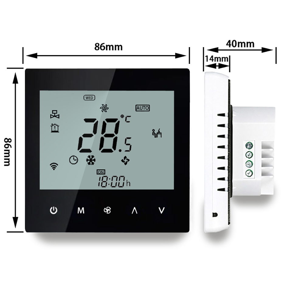 LCD Display Air Conditioning 2-Pipe Programmable Room Thermostat for Fan Coil Unit, Supports Wifi (White)