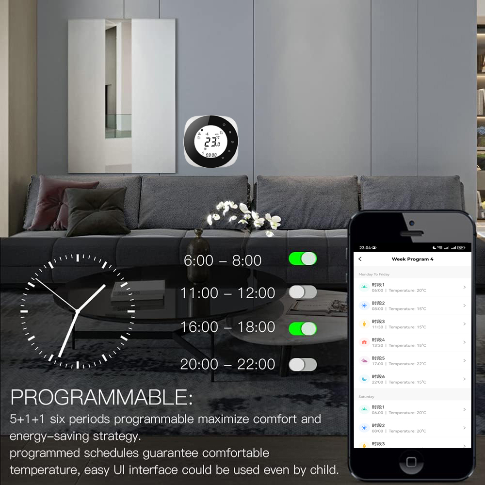  Tuya Wifi Smart Luxury Design Lcd Display Thermostat for 2 Pipe Central Air Conditioner 3 Speed Fan