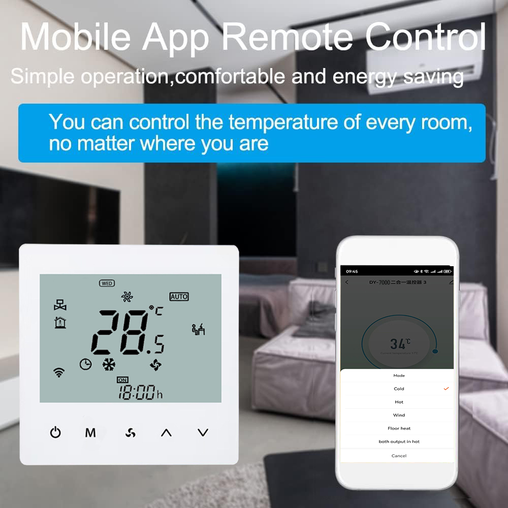 WiFi Smart Touch Thermostat Temperature Controller For 2 Pipe Central Air Conditioner 3 Speed Fan Coil Unit Control